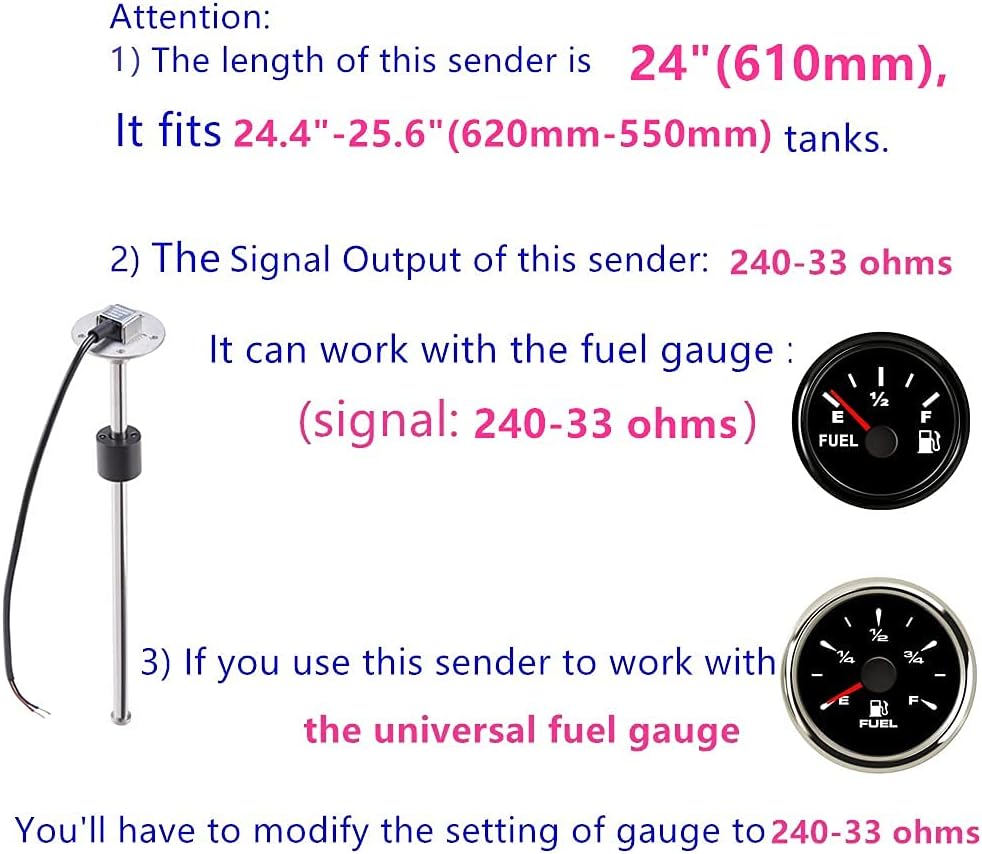 100TECH Marine Fuel Sending Unit Float Replacement 24"(610mm) for Boat Vehicle RV Fuel Sender Gas Tank Sending Unit Diesel Level Sending Unit Water Level Sensor Fuel Gauge Sending Unit 240-33 ohms