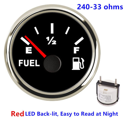 100TECH Marine Gas Fuel Gauge for Boat Fuel Level Gauge for Car Truck Vehicle Diesel Aftermarket Gauge for Truck Vehicle SUV Automotive Replacement Fuel Level Gauge with Backlight 240-33ohm Black