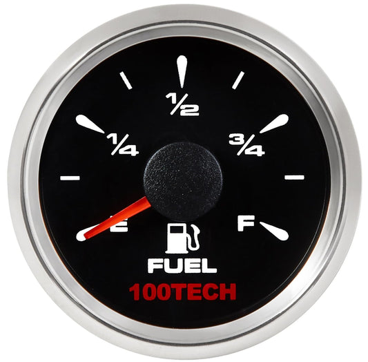 100TECH 0-90 ohm Fuel Level Gauge Big Sweep Gauge Boat Marine Fuel 2 1/16 Aftermarket Fuel Gauge Automotive Replacement Gauge Motocycle Car Truck Vehicle with 8 Color Selectable Backlit Black