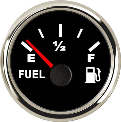 100TECH 24V 240-33 ohms 2-1/16" GOOD Readability Black Classic Marine Gas Gauge Fuel Gauge with Backlight for Boat RV Truck